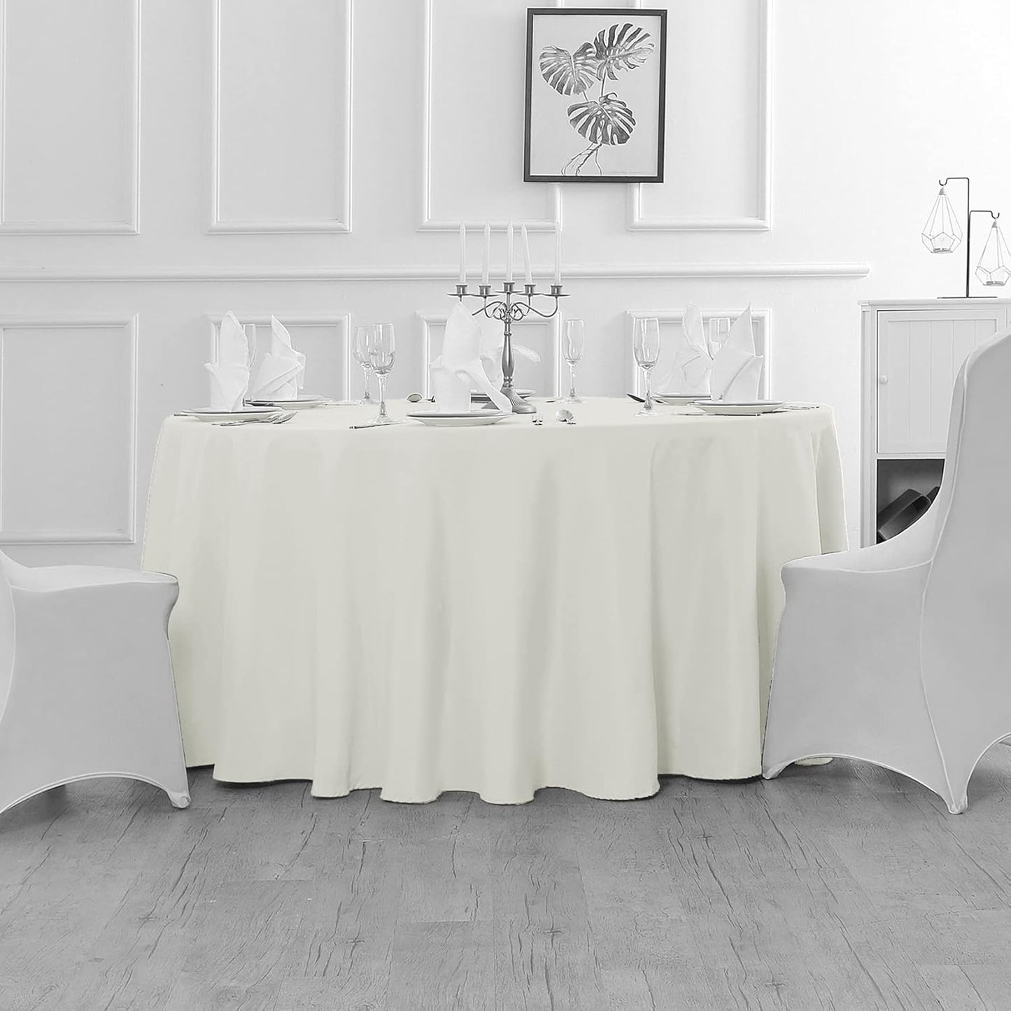 Fokitut 6 Pack Round Tablecloth, 108 Inch, Stain Resistant and Wrinkle Polyester Table Cloth, Fabric Table Cover for Kitchen Dining, Wedding, Party, Holiday Dinner-Ivory