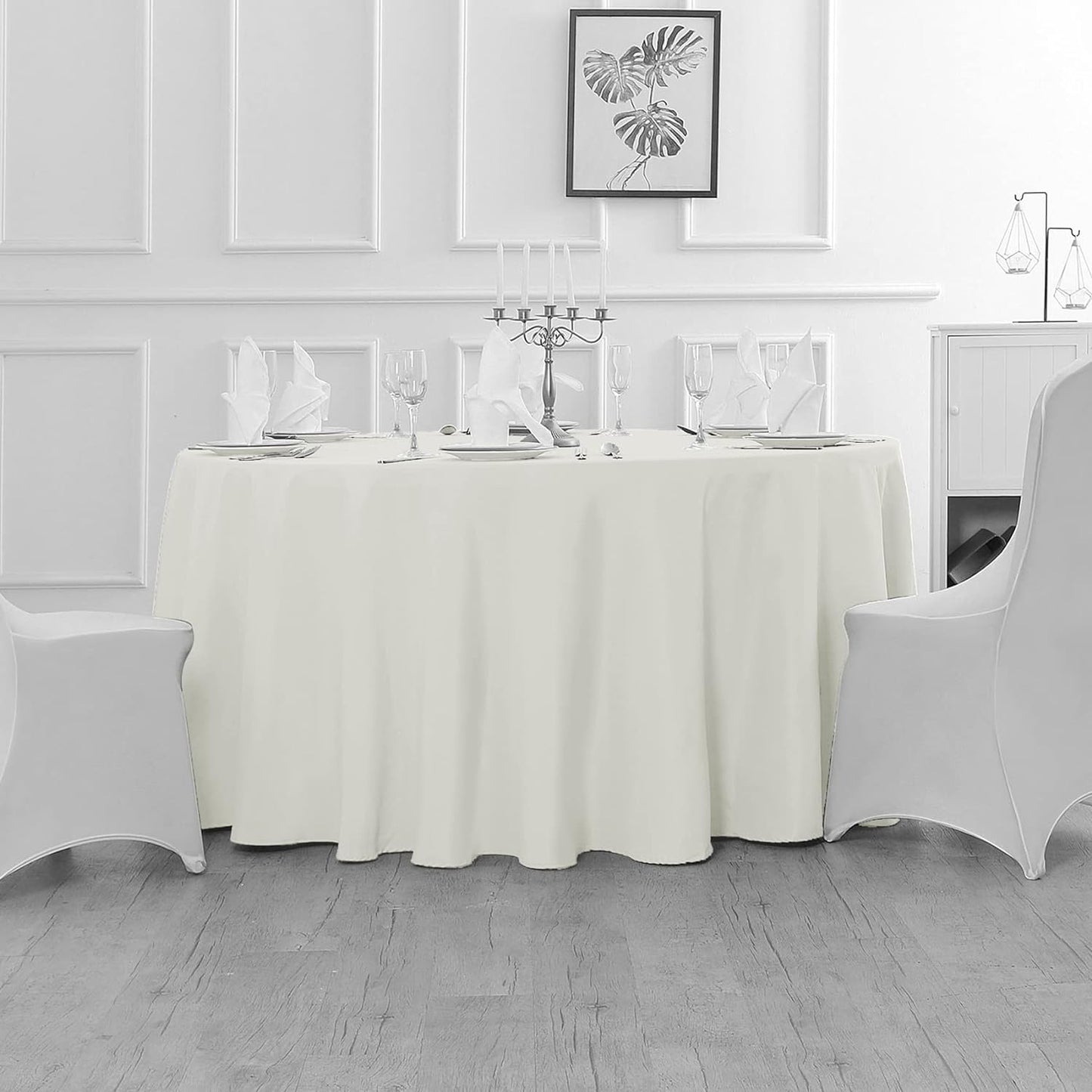 Fokitut 2 Pack Waterproof Round Tablecloth, 90 Inch, Stain Resistant and Wrinkle Polyester Table Cloth, Fabric Table Cover for Kitchen Dining, Wedding, Party, Holiday Dinner-Ivory