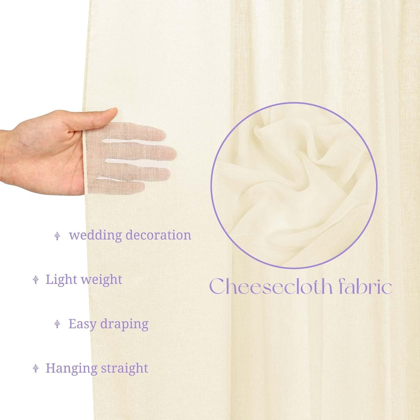 6 Panels Ivory Ceiling Drapes for Wedding, 5ftx40ft Cheesecloth Sheer Fabric Curtain Arch Draping, Romantic Decorations for Party Ceremony Stage