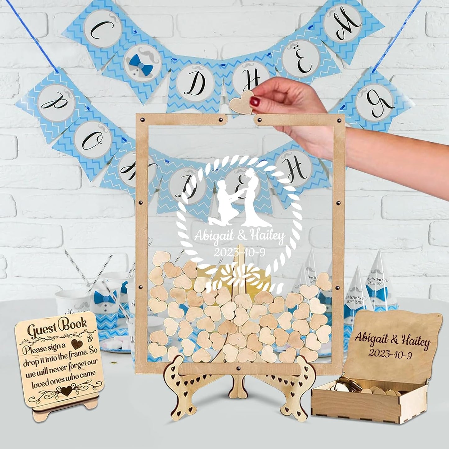 Personalized Wedding Guest Book Alternative Custom Name & Date Guestbook Sign Customized Guest Book Drop Box Decor for Wedding Anniversary Party Birthday(Style 4)