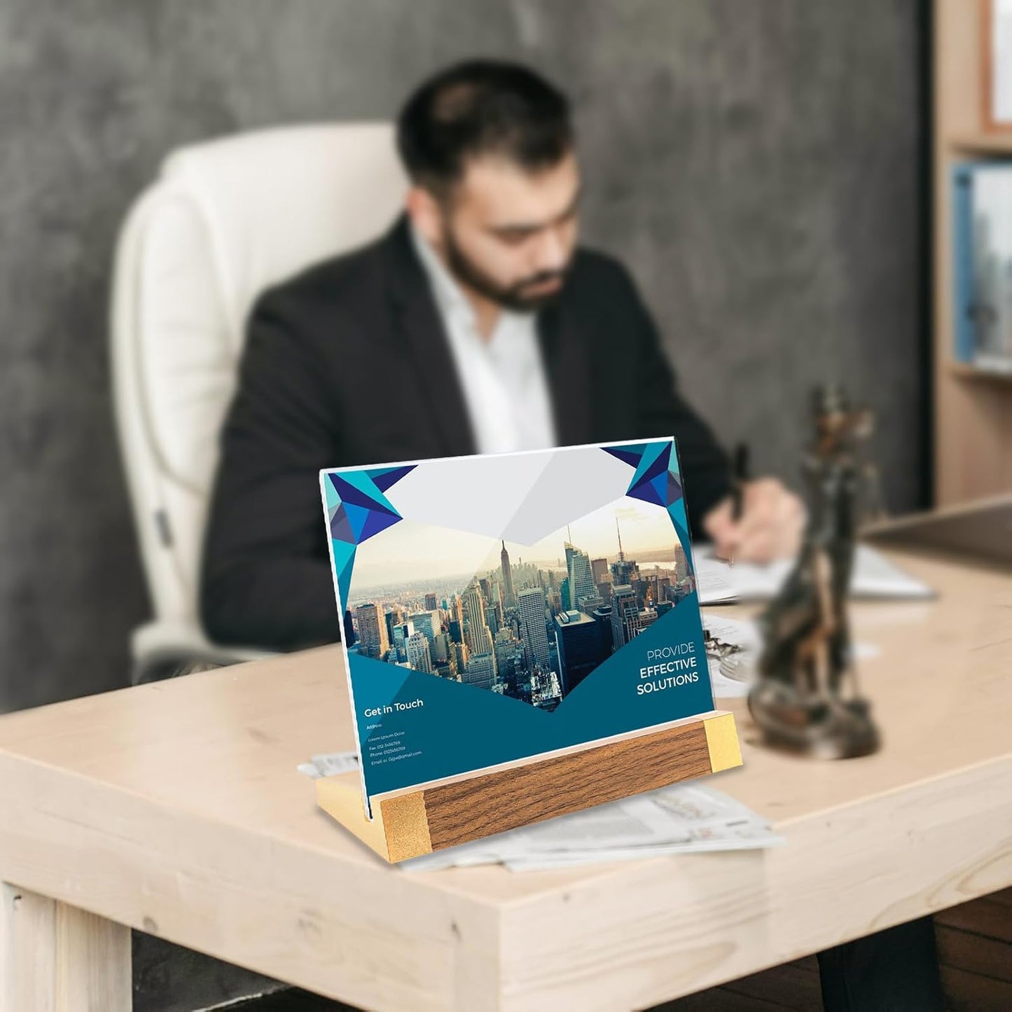 Acrylic Sign Holder 8.5x11 Inch with Wood-Color Base, Tabletop Display Sign Frame Horizontal Clear for Store/Coffee Shop/Restaurant Menu Display Hotel/Office Show Exhibitions Holder, 2 Pack L Shape