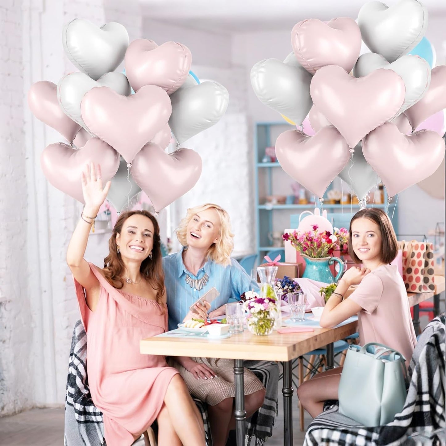 20 Inch Pink White Heart Balloons, 10 Pcs Baby Pink White Heart Shaped Foil Balloons, Pastel Helium Balloon for Girls Women Valentine Bridal Shower Anniversary Wedding Birthday Party Decorations