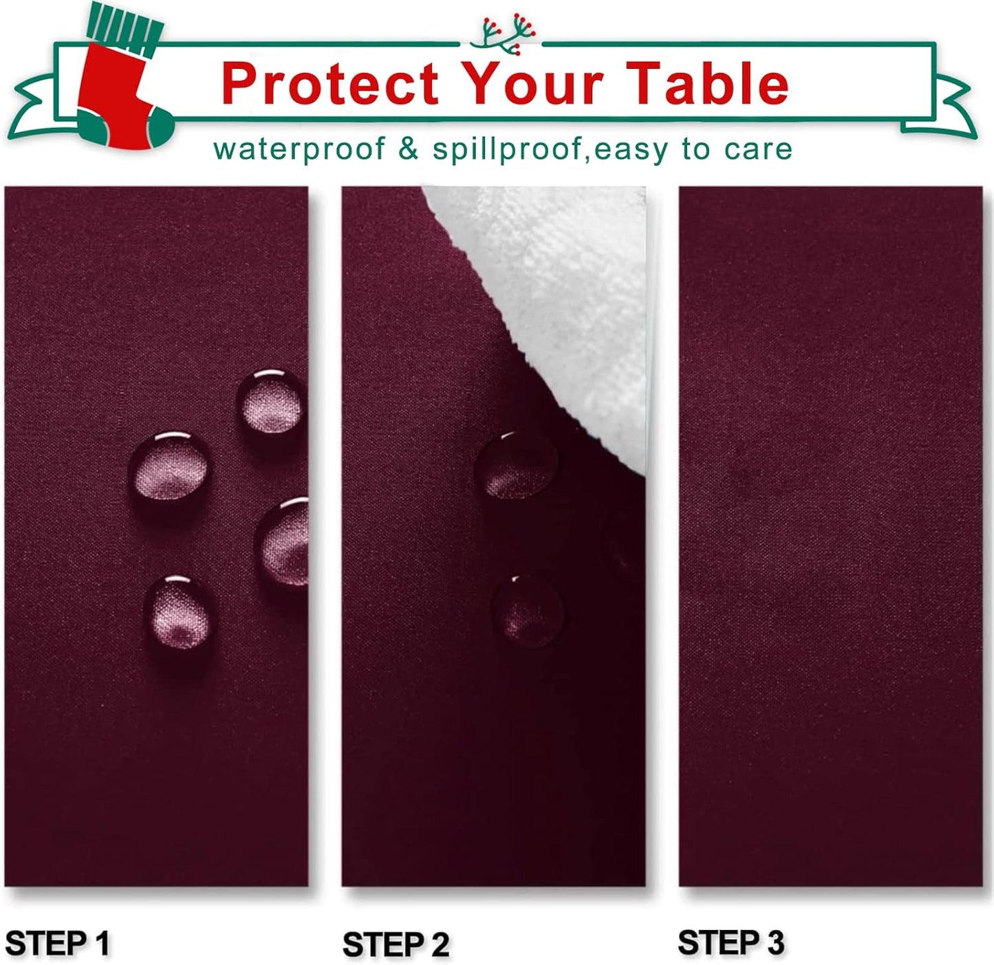 Hiasan Burgundy Rectangle Tablecloth - Waterproof and Spillproof Washable Fabric Table Cloth for Dining Room Kitchen Party and Outdoor, 30 x 60 Inch