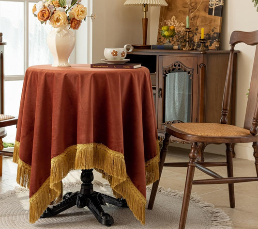 F-CHU Small Square Tablecloth 36 x 36 Inch Velvet Table Cloth Solid Burnt Orange Small Round Table Cover for Nightstand End Bedside Table Tabletop Decoration，Burnt Orange Tablecloth
