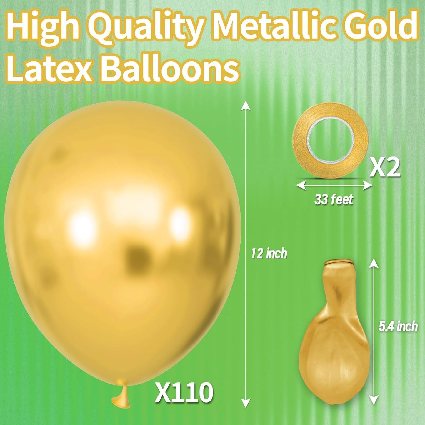 KAWKALSH Metallic Gold Balloon 12 Inch, 110pcs Latex Party Balloons Helium Bright Color for Birthday Baby Shower Wedding Party Supplies Arch Garland Decoration