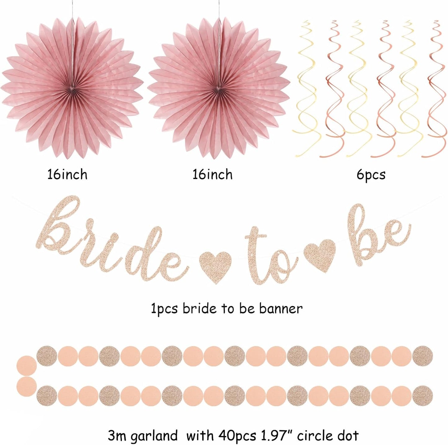 Blush-Pink Rose-Gold Bridal-Shower Party Decorations - 21pcs Bride to Be Sign Banner,Bachelorette Paper Lanterns Honeycomb,Wedding Streamers Garland,Fall Tissue Pom Poms Fans Decor Supplies Burgleda