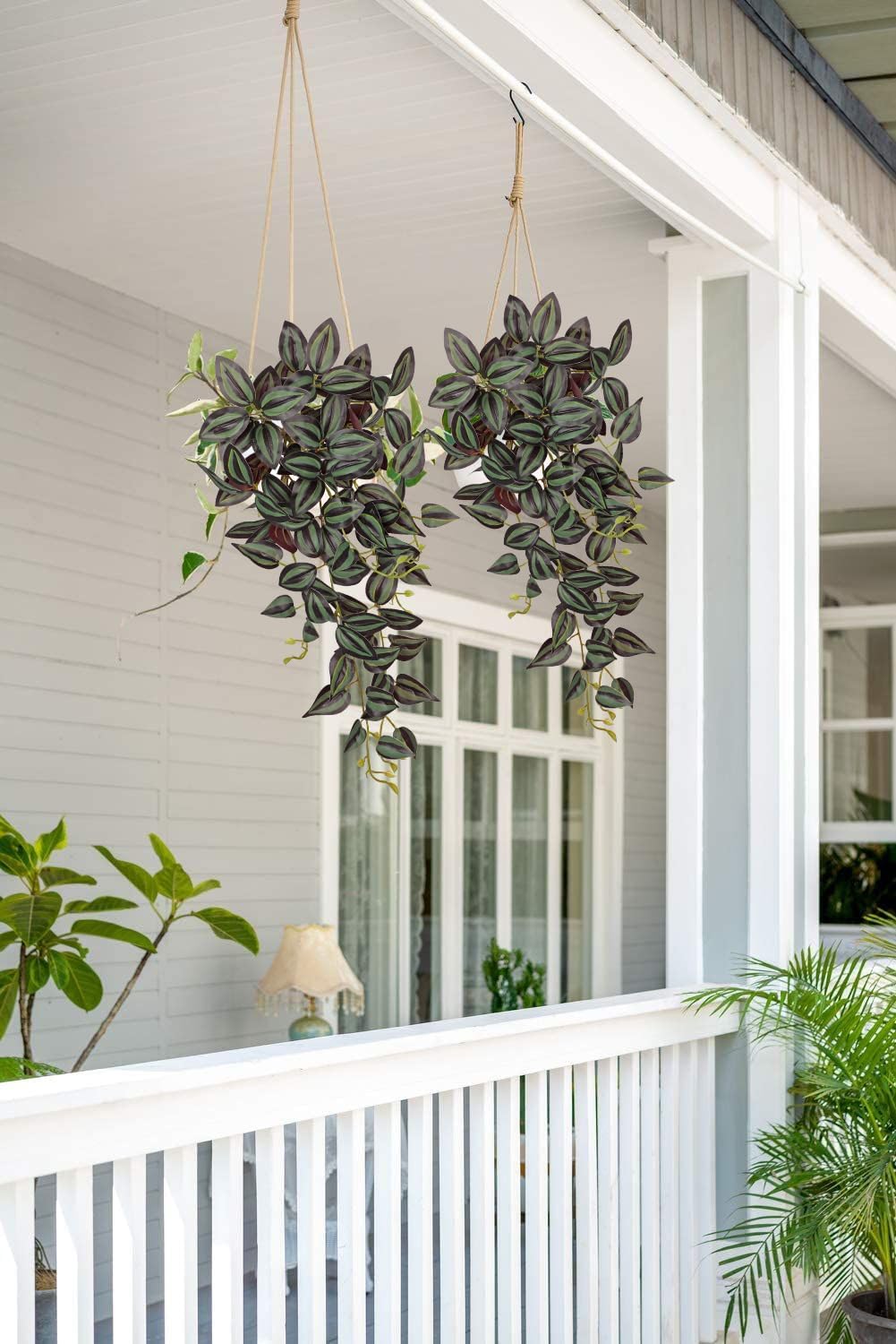 DILATATA Fake Hanging Plants Artificial Hanging Plants 26" Faux Wandering Jew Hangings Leaves Plant for Wall Shelf Home Indoor Outdoor Decor - 2 Pack