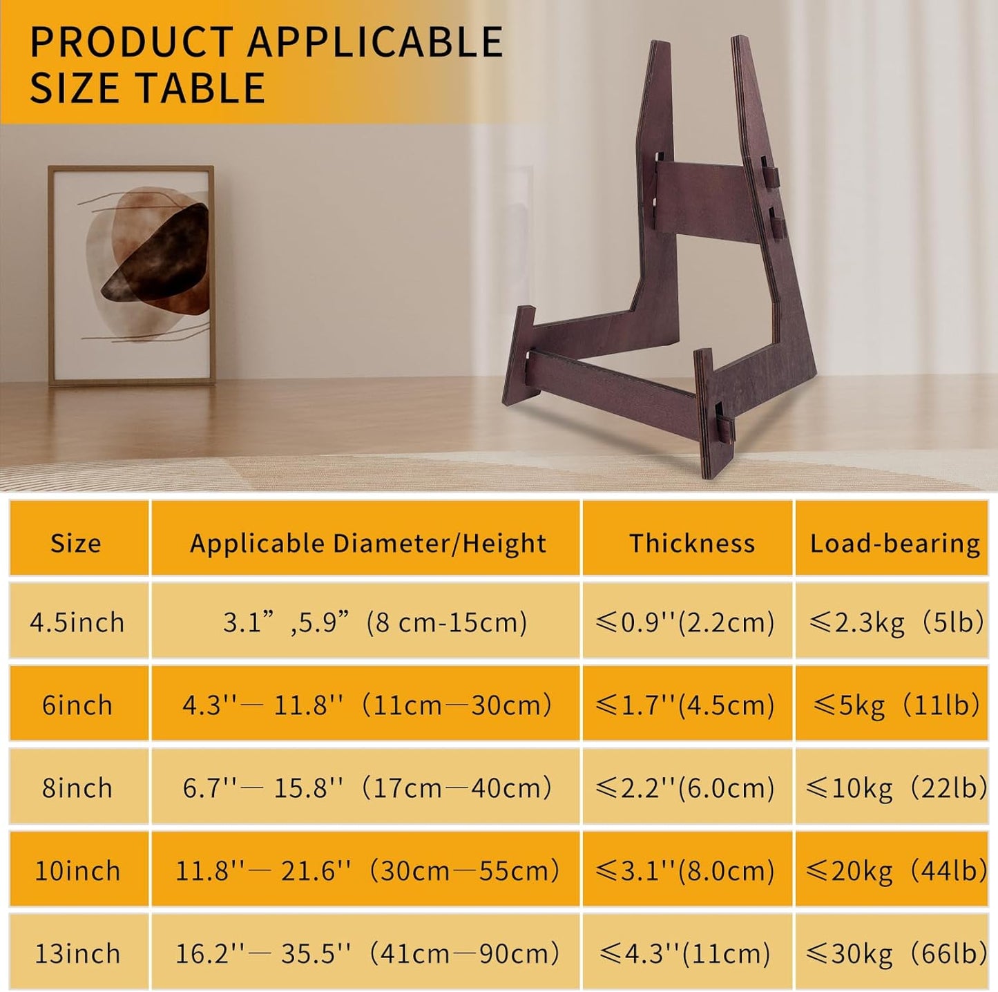 13 Inch Wooden Display Stand - Picture Frame, Easel, Book, Plate Holder (1PCS)
