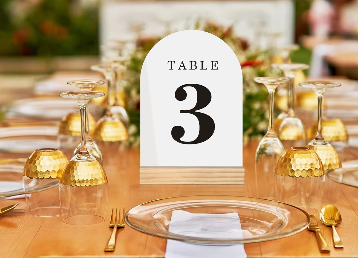 Wedding Table Numbers 1-15, Acrylic Arch Signs with Natural Wood Stands Holders, Rustic Table Decor for Reception & Parties (White Black)