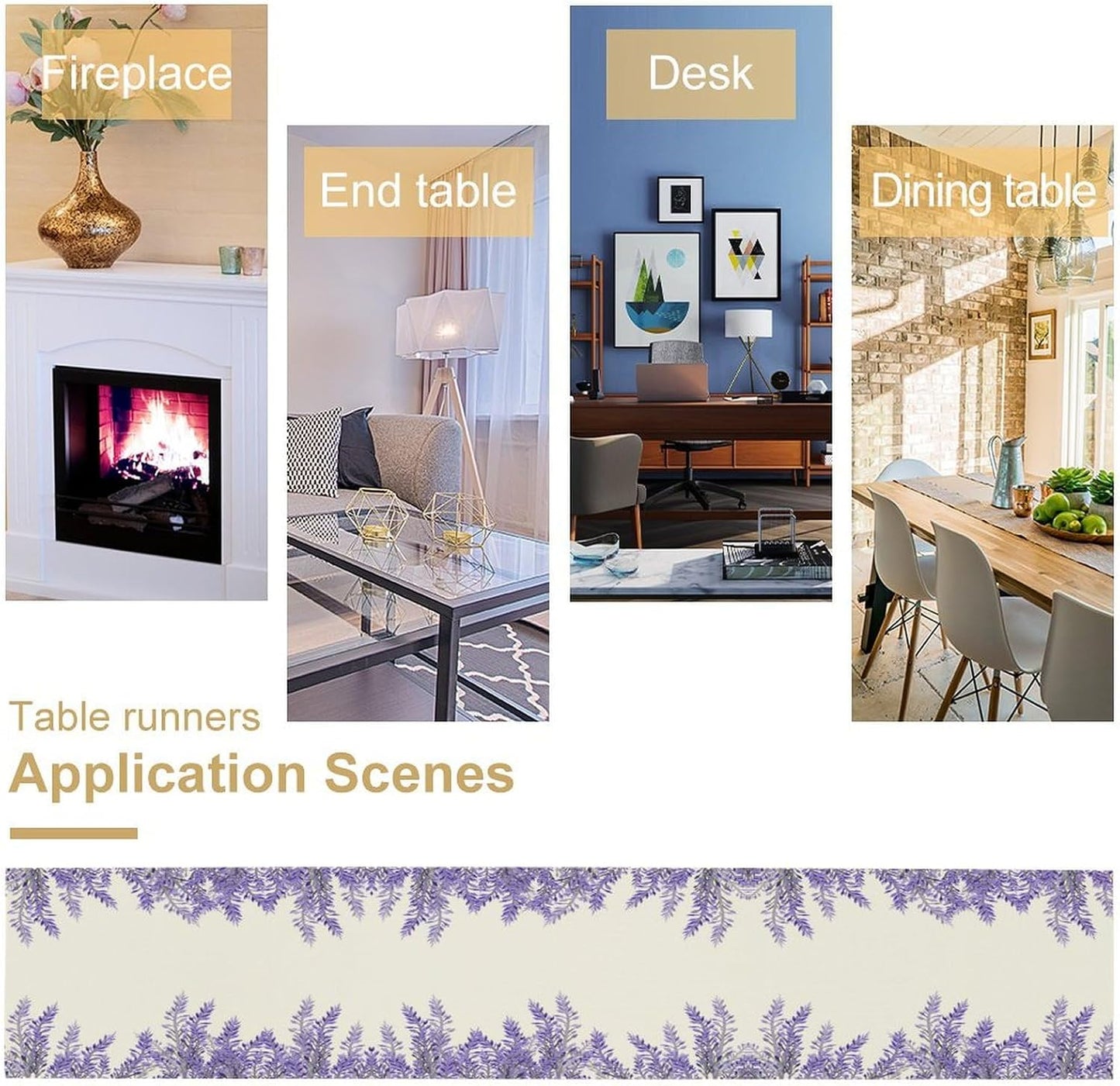 Purple Lavender Table Runner Vintage Watercolor Modern Kitchen Restaurant Decoration Suitable for Indoor and Outdoor Wedding Party Banquet Table Runner 13x120 Inch