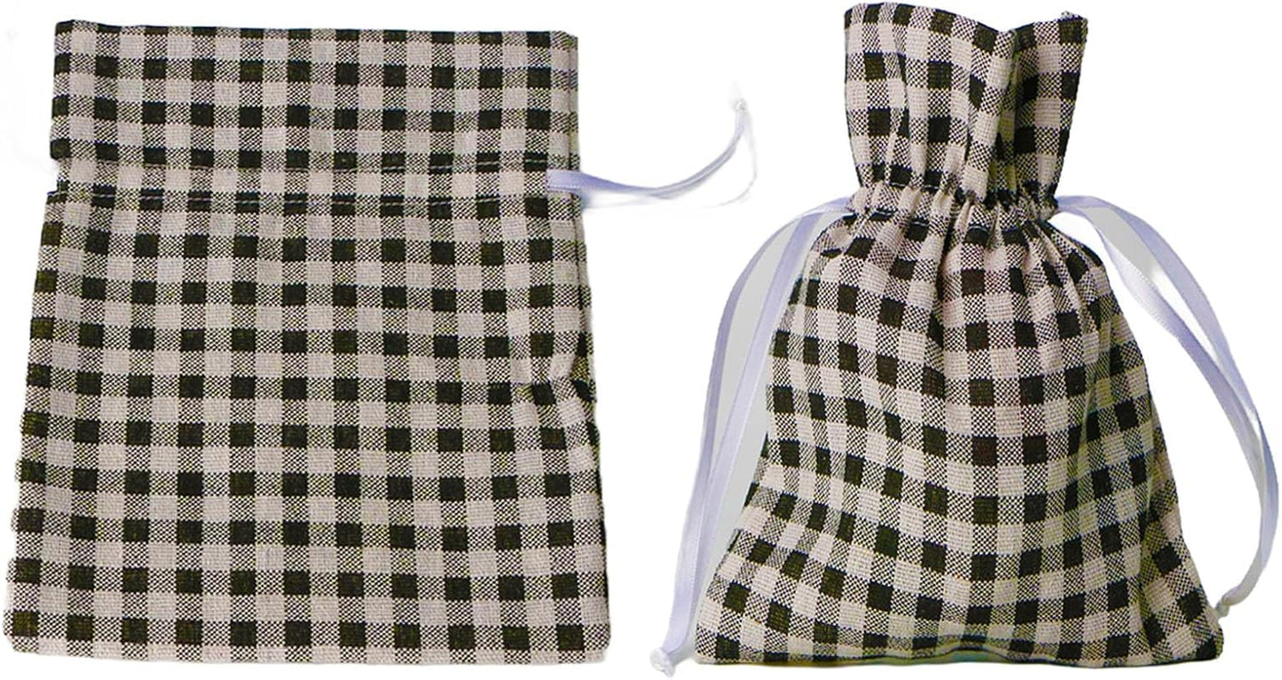 Meseey 5 Pcs Large Fall Burlap Bags with Drawstrings Buffalo Plaid Gift Bags Gingham Sacks Bags Reusable Pouch Bag for Thankgiving Birthday Party (fall plaid set 8Inch)