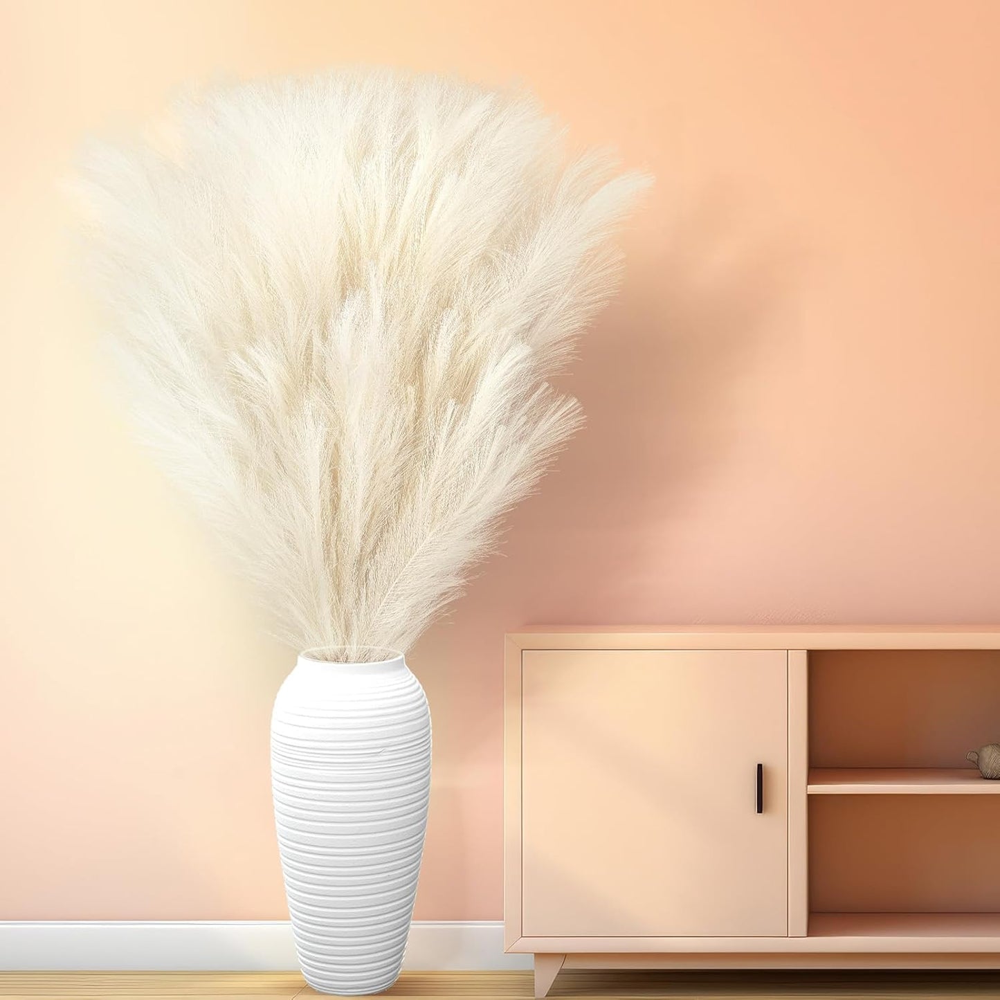 Zeyune 10 Pcs 71'' Large Faux Pampas Grass Decor Tall Artificial Pompous Grass Bulk for Boho Floor Vase Filler Wedding Floral Arrangements Home Baby Shower and Boho Decor (Beige)