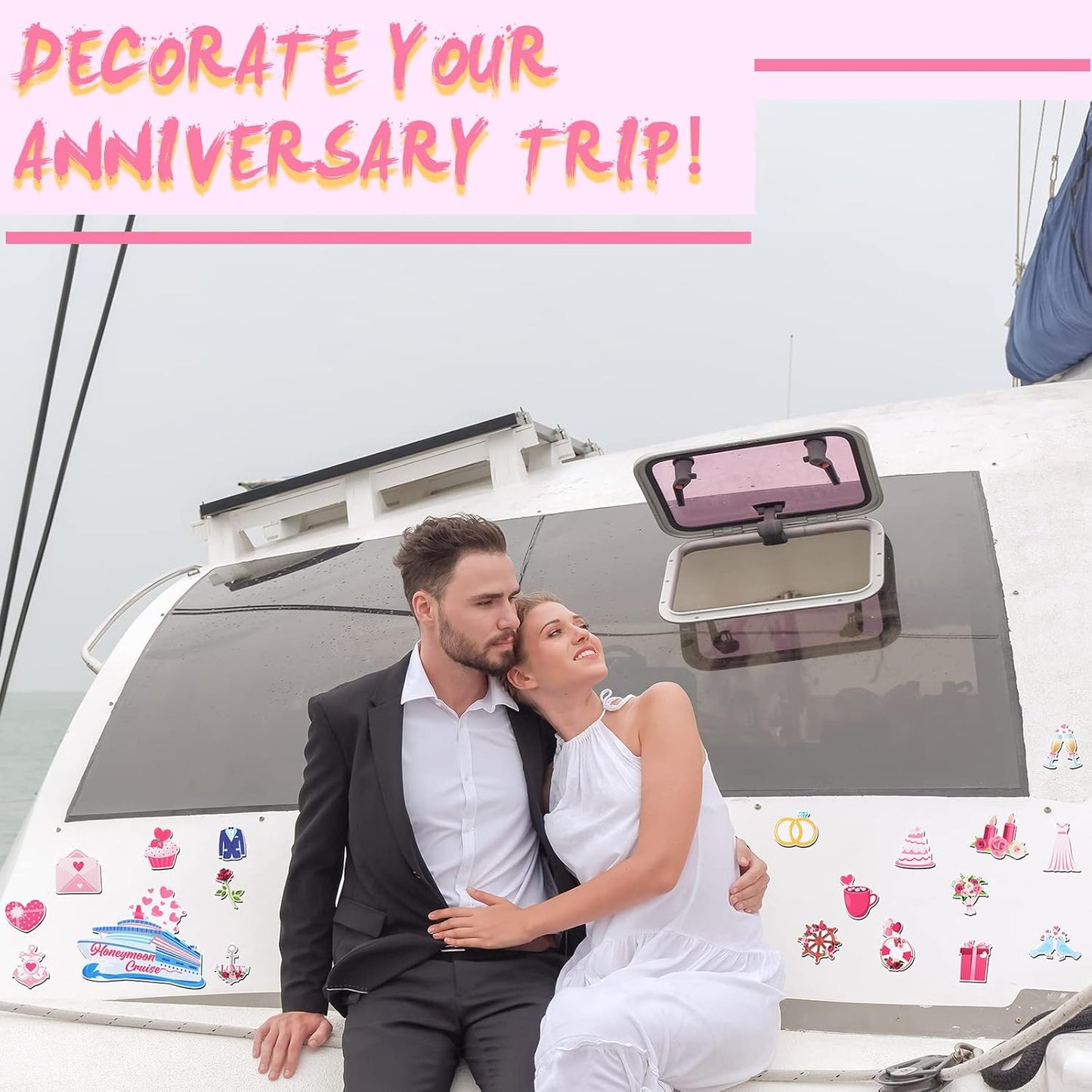 Oudain 19 Pcs Honeymoon Cruise Door Decorations Wedding Cruise Door Magnets Anniversary Sign Wedding Car Ship Magnets for Honeymoon Carnival Party Decor