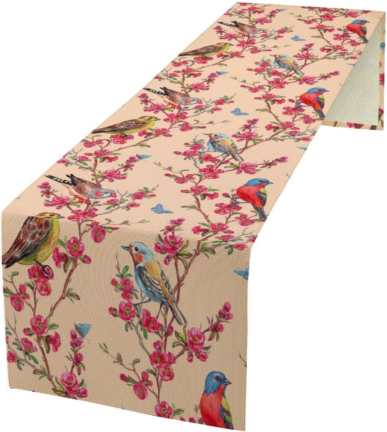 Floral Butterfly Table Runner Seasonal Spring Flower Bird Table Decoration Table Runner for Home Party Decoration 13x36 Inch