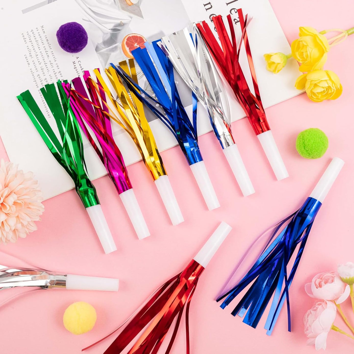 36 Pcs Noise Makers Birthday Blowers Glitter Metallic Fringed Party Blow Horns for Birthday Baby Shower Wedding Graduation Sporting New Year Party Favors Supplie（Multiple Color）