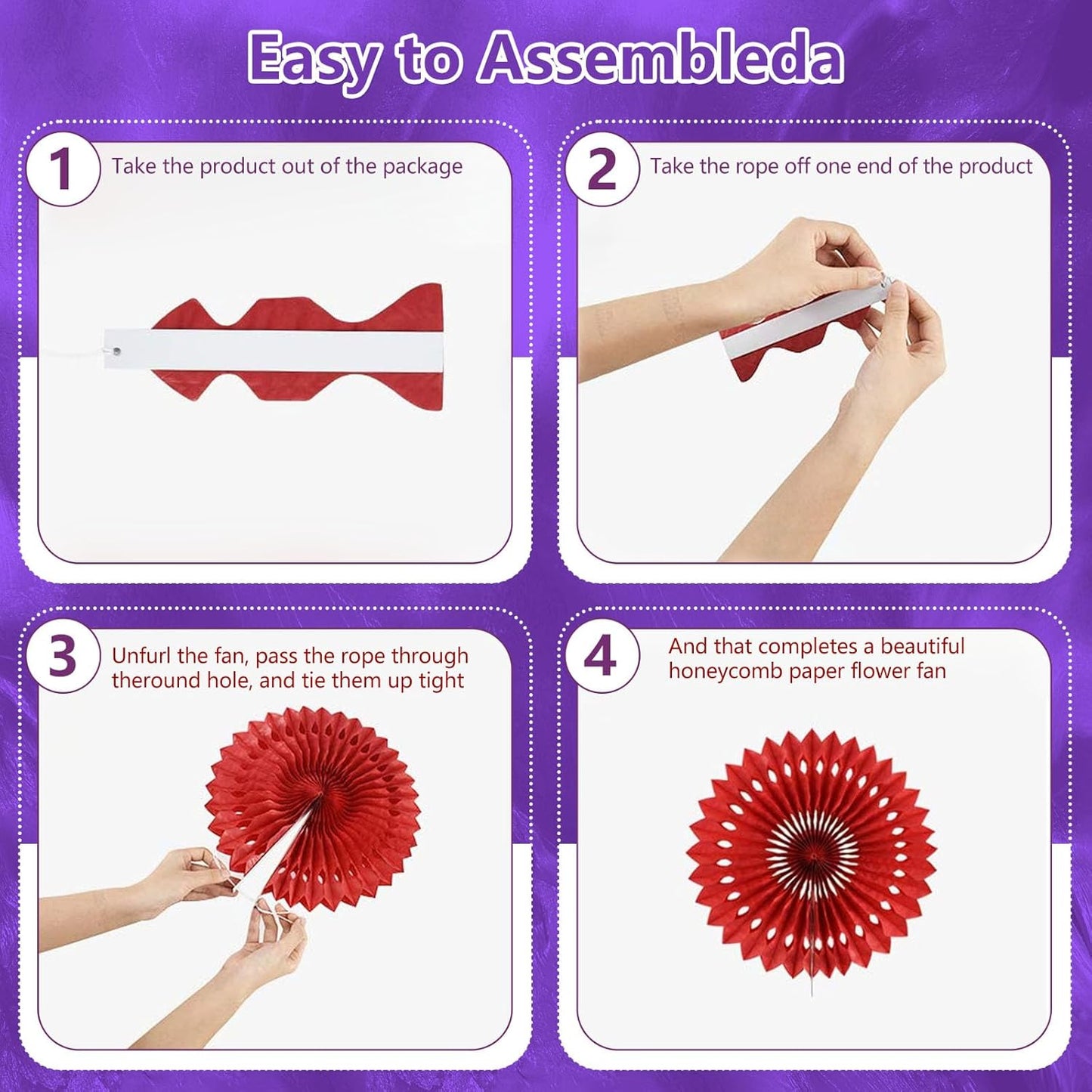 20 Pcs Deep Purple Hanging Paper Fan, Hanging Honeycomb Round Paper Fans for Weddings, Birthdays, Easter, Baby Showers, Classroom, Events Ceiling Party Supplies Decorations