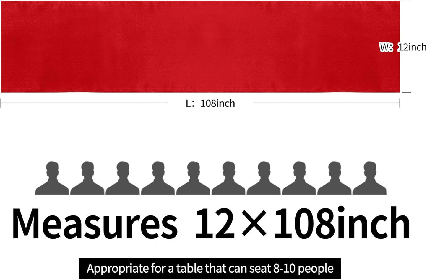 10-Pack Satin Table Runner Red 12 x 108 inches Long, Table Runners for Wedding, Birthday Parties, Banquets Decorations（10 Pack, 12x108 Inch, Red）