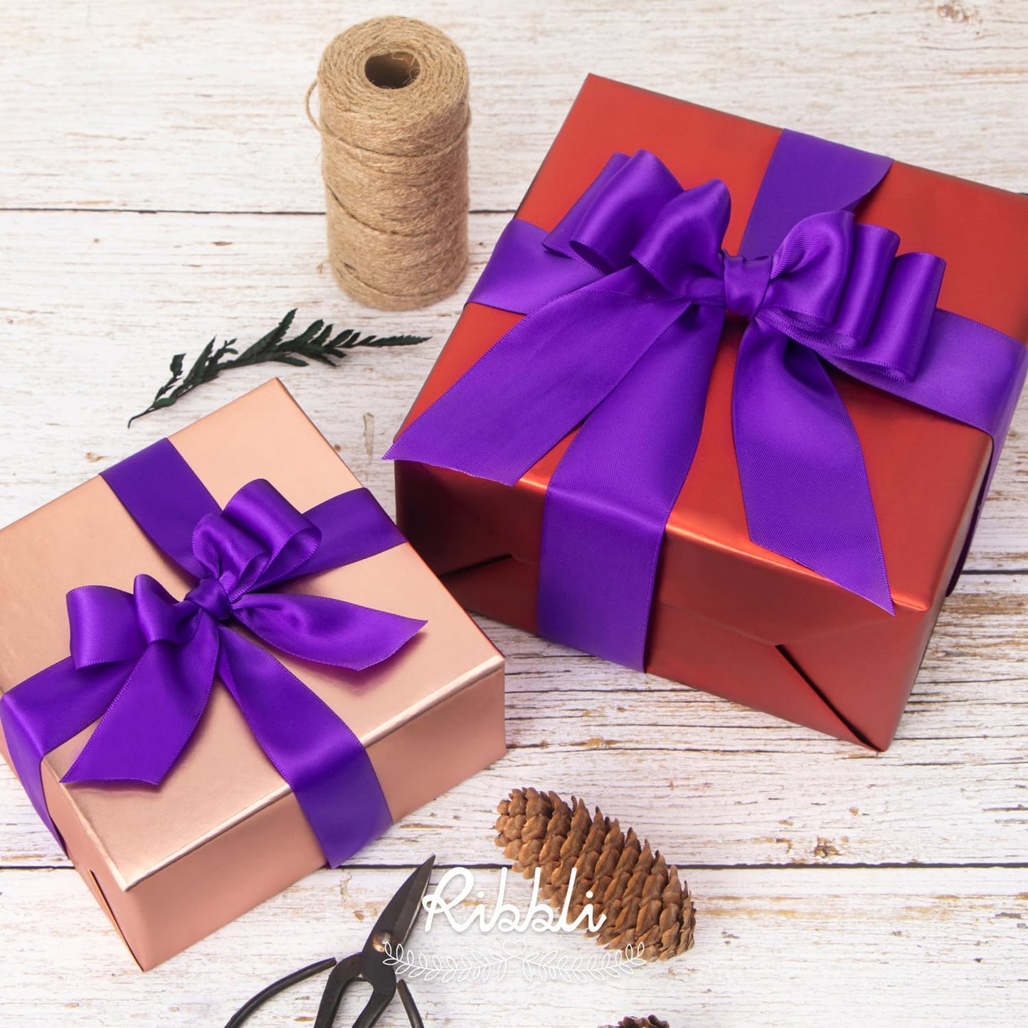 Ribbli Purple Double Faced Satin Ribbon,1-1/2” x Continuous 25 Yards,Use for Craft Bows Bouquet, Gift Wrapping, Wedding Decoration, Floral Arrangement