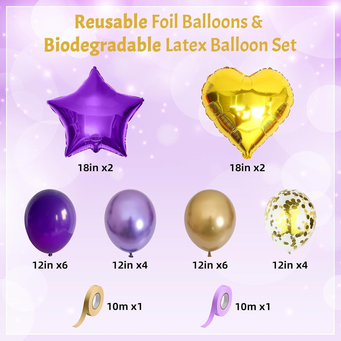 Purple and Gold Balloons Heart Star Mylar Balloon, Metallic Royal Dark Purple and Gold Party Decorations 18 in Star Heart Shape Balloon as Graduation Prom Mardi Gras Birthday Party Supplies Decor