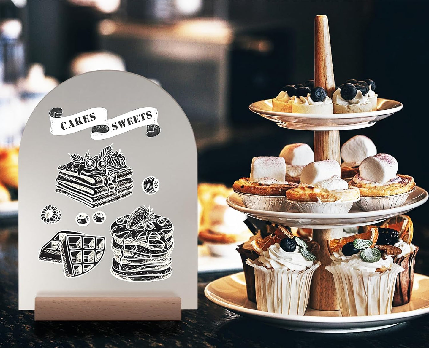 Frosted Blank Arch Acrylic Sign with Wooden Stands - 10 Pack DIY Customizable Sign Kit for Wedding Table Numbers, Restaurant Party Bridal Shower (6x8 Inch)