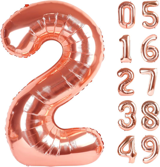 Rose Gold 40 Inch Big Number Balloon Birthday Decoration, Number 2 Helium Balloon 12 20 22 23 24 26 2025 New Years Celebration, Boy Girl Baby Anniversary Party Graduations Supplies Decorations