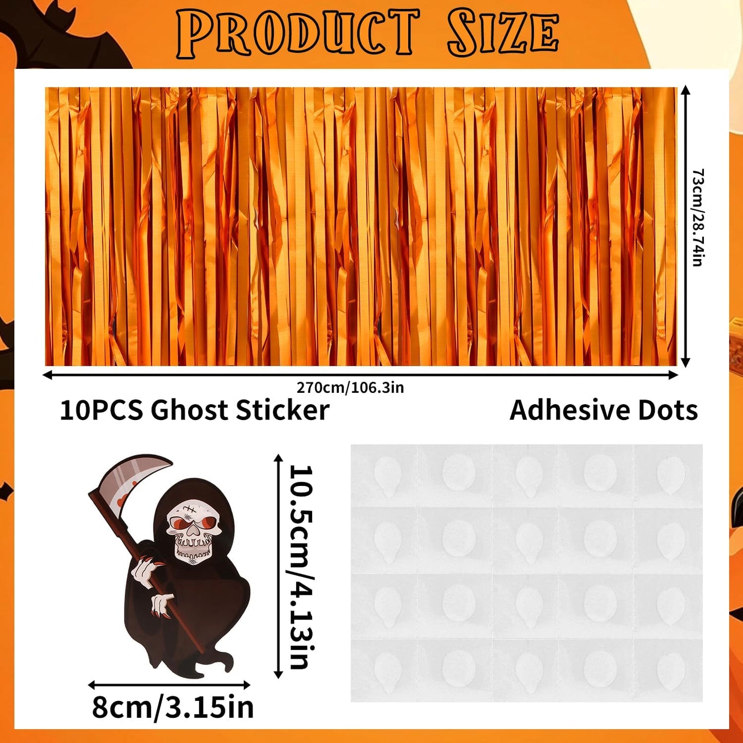 28x106 Inch Orange Sequin Tablecloth for Halloween Decorations, Metallic Tinsel Foil Fringe Table Skirt, Rectangle or Round Tables Decor, Table Cover, Skull Decorations for Halloween Party