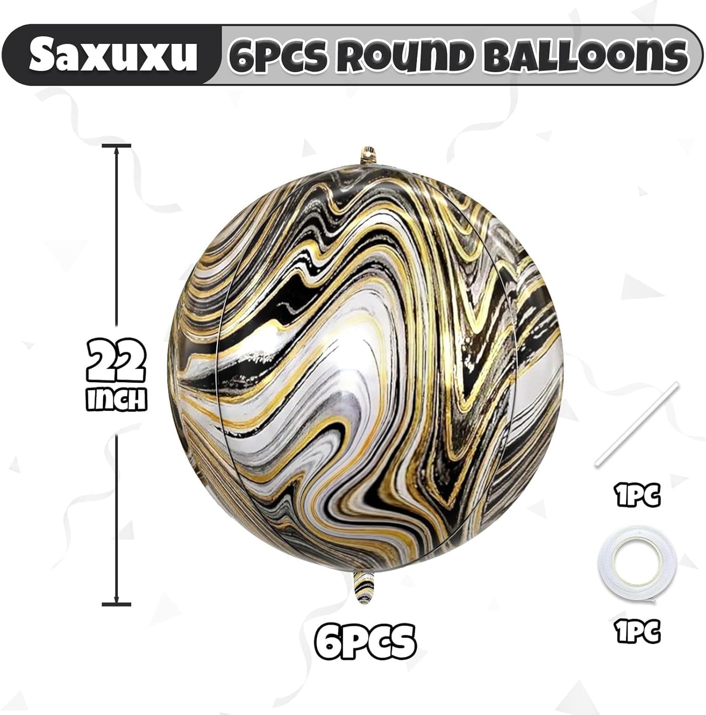 6 Pcs Black Gold and White Balloons, Saxuxu Black and Gold Balloons, 22 Inch Big Round Foil Balloon for Graduations Birthday Party Baby Shower Wedding Decorations