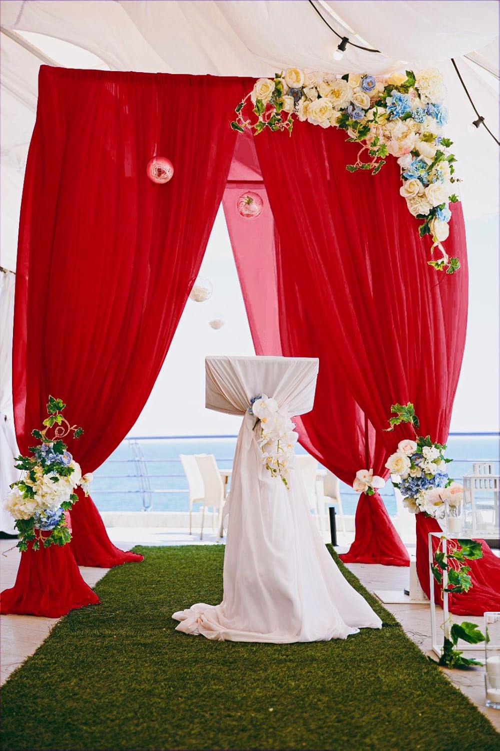 DUOBAO Chiffon Backdrop Curtain-2 Panels 29x108-Inch Red Wedding Fabric Drapes Beach Curtains for Living Room Voile Window Drapes Photography Background for Wedding Ceremony (Red)