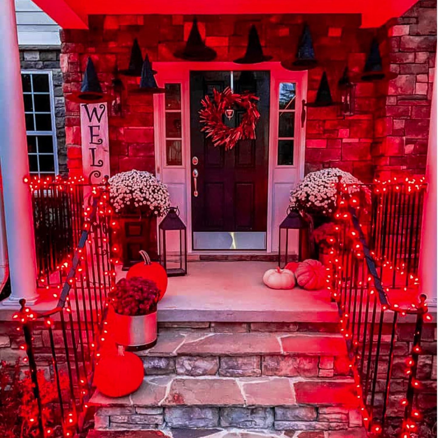 JMEXSUSS 500 LED Red Halloween Lights Indoor Outdoor, 163 FT Clear Wire Red Christmas String Lights Plug in, 8 Modes Christmas Tree Lights Outdoor Waterproof for Tree Bedroom Room Halloween