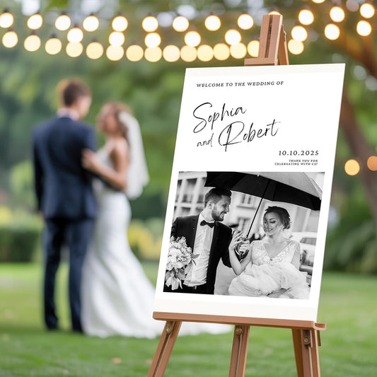Personalized Wedding Welcome Signs with Photo – Custom Welcome to the Weddings Sign Holder for Celebration Decor, Wedding Rustic Sign, Outdoor Signs for Anniversary, Bridal Party
