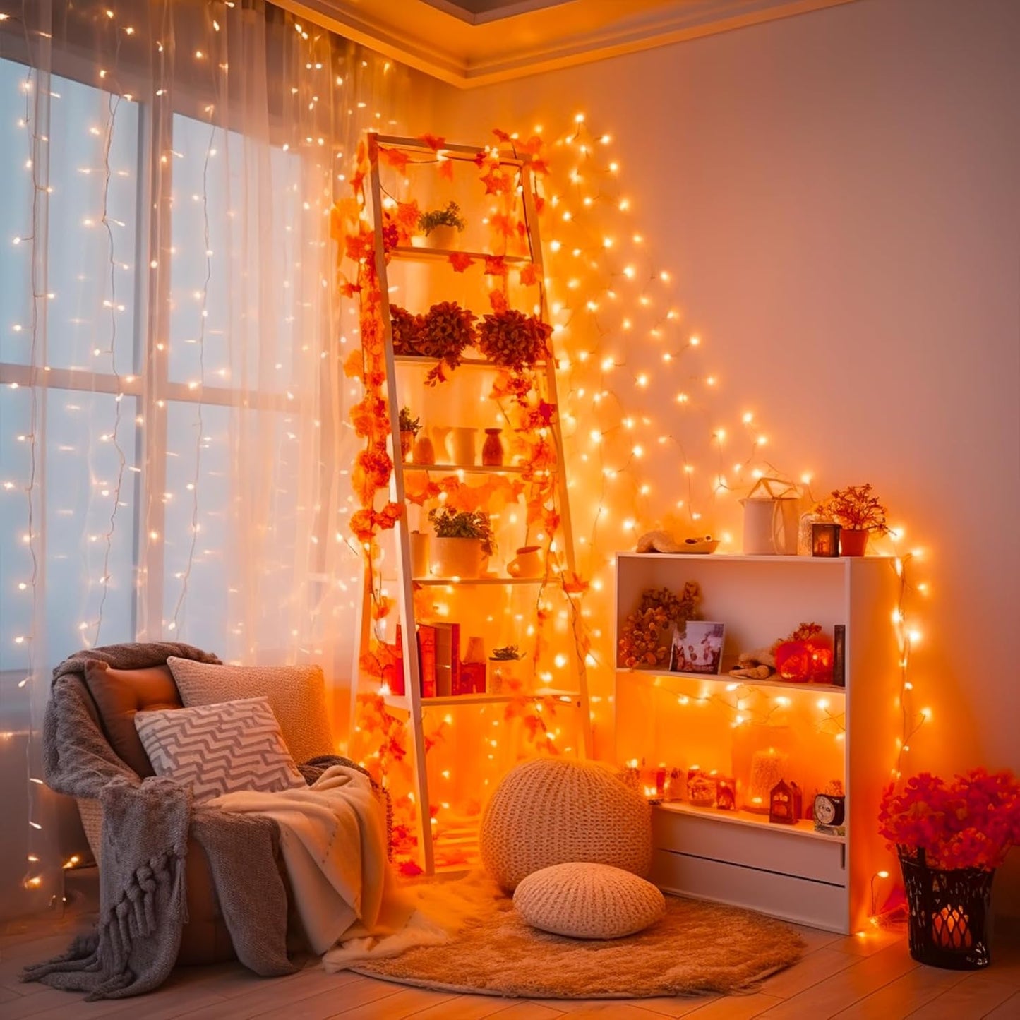 JMEXSUSS 500 LED Halloween Lights Outdoor, 163FT 8 Modes Orange Halloween Light Indoor Clear Wire, Outdoor Waterproof Fall Lights Plug in for Thanksgiving Room Porch Christmas