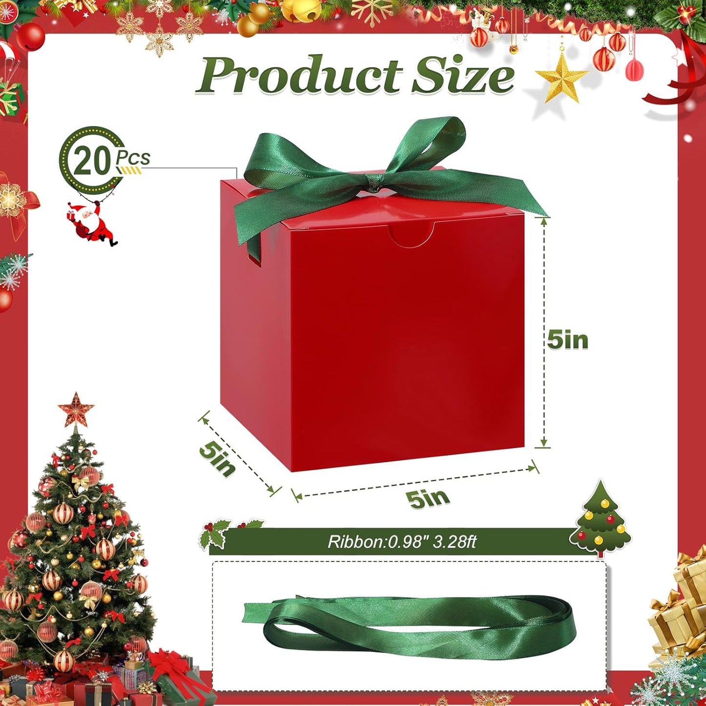 DOYIDE Small Gift Boxes, 20 Pack 5x5x5 Inch Red Elegant Paper Boxes with Ribbons, Crafting, Christmas Gift Box Wedding Party Favor, Cupcake, Candy, Bridesmaids Proposal Box