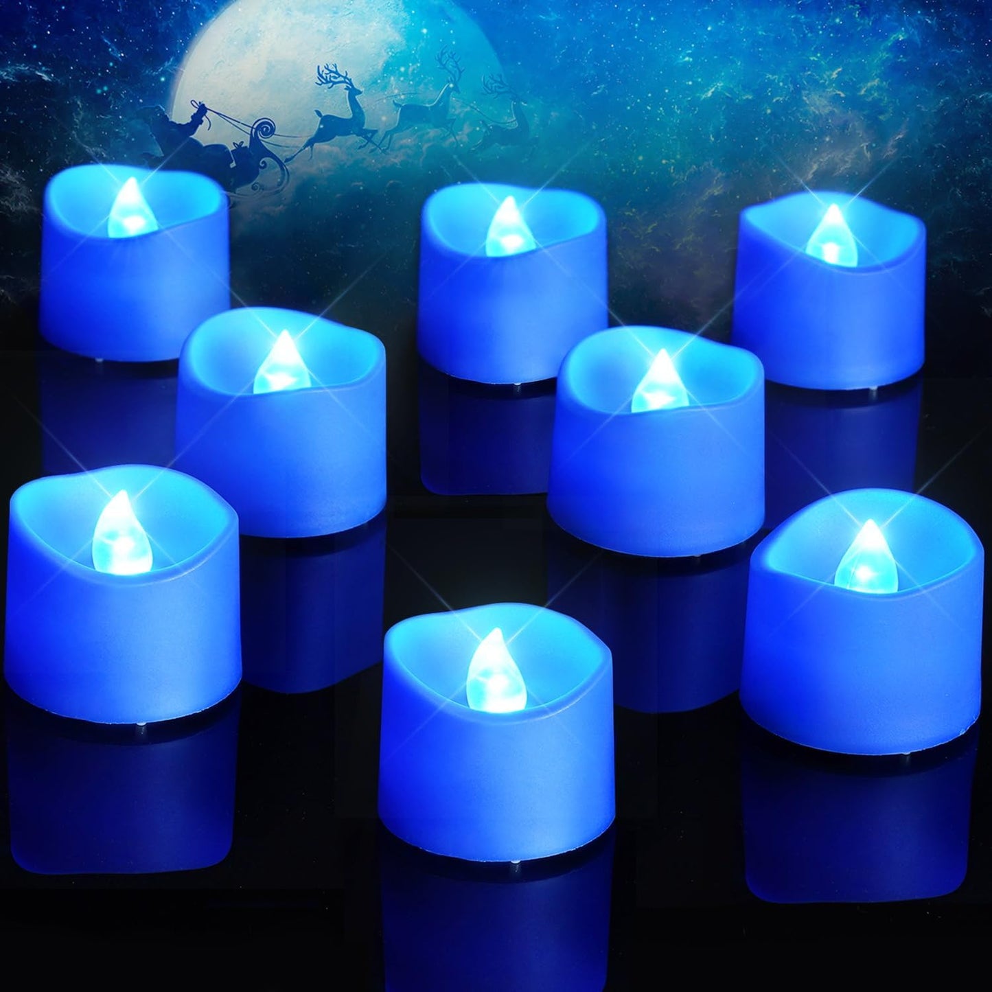 Homemory Blue Tea Lights Candles Battery Operated, 200+Hour Flameless Flickering Fake Electric LED Colored Tealights Candles for Wedding Table Decor, Theme Party, Aniversary, Proposal, 24-Pack