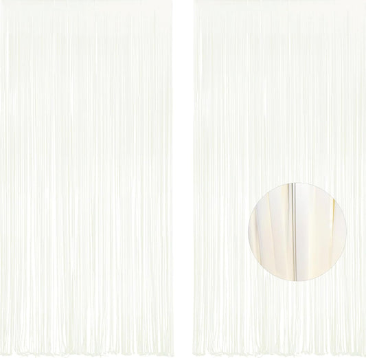 White Party Streamers Decoration - GREATRIL Foil Fringe Backdrop for Daisy Groovy Birthdays/Anniversary/Graduations/Bridal Shower/Cocktail/Prom/Gala - 3.2ft X 8.2ft - 2 Packs