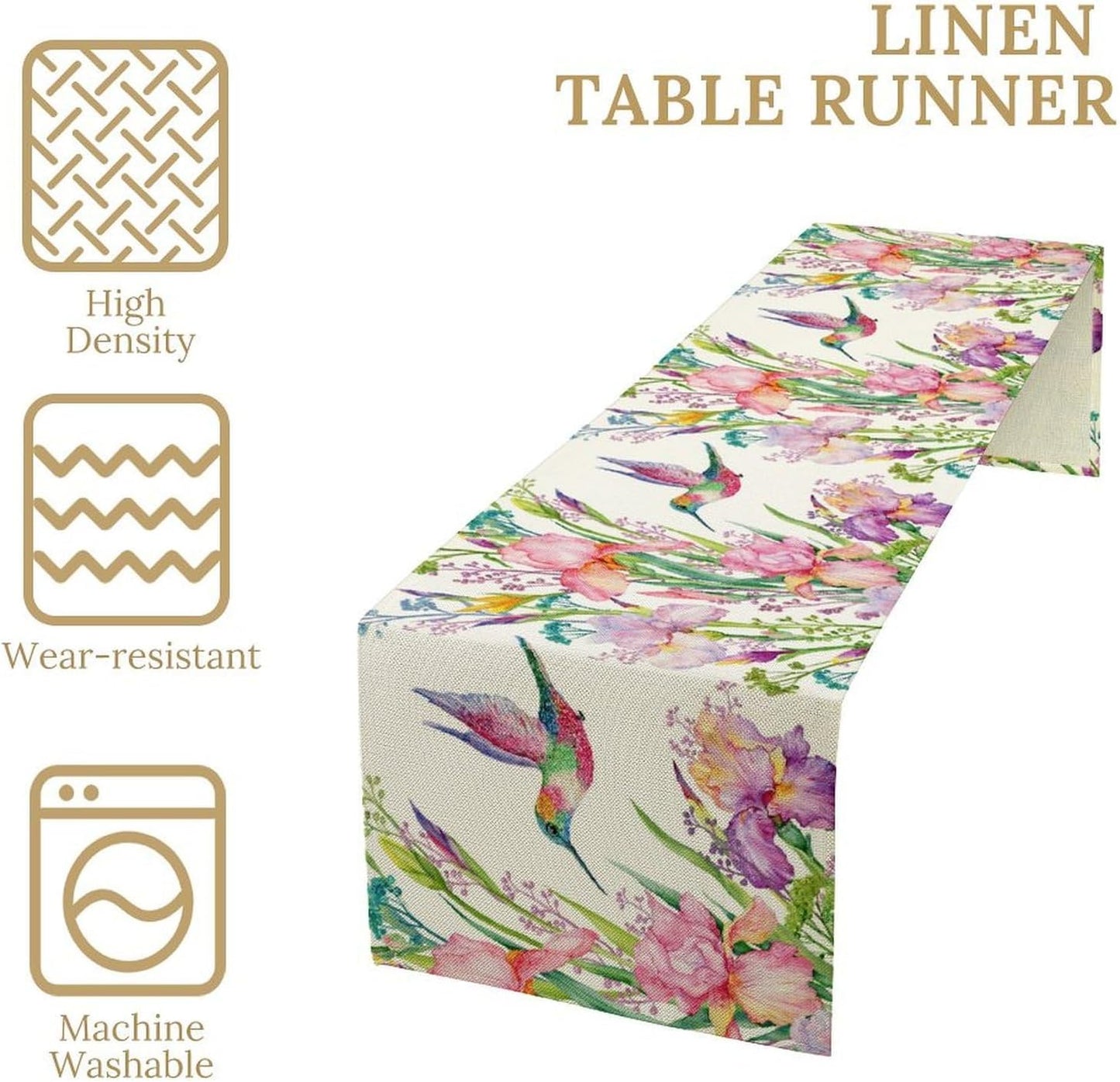 Hummingbird Table Runner,Pink Floral Country Style Table Runner for Kitchen Dining Table Home Party Decoration 13x72 Inch