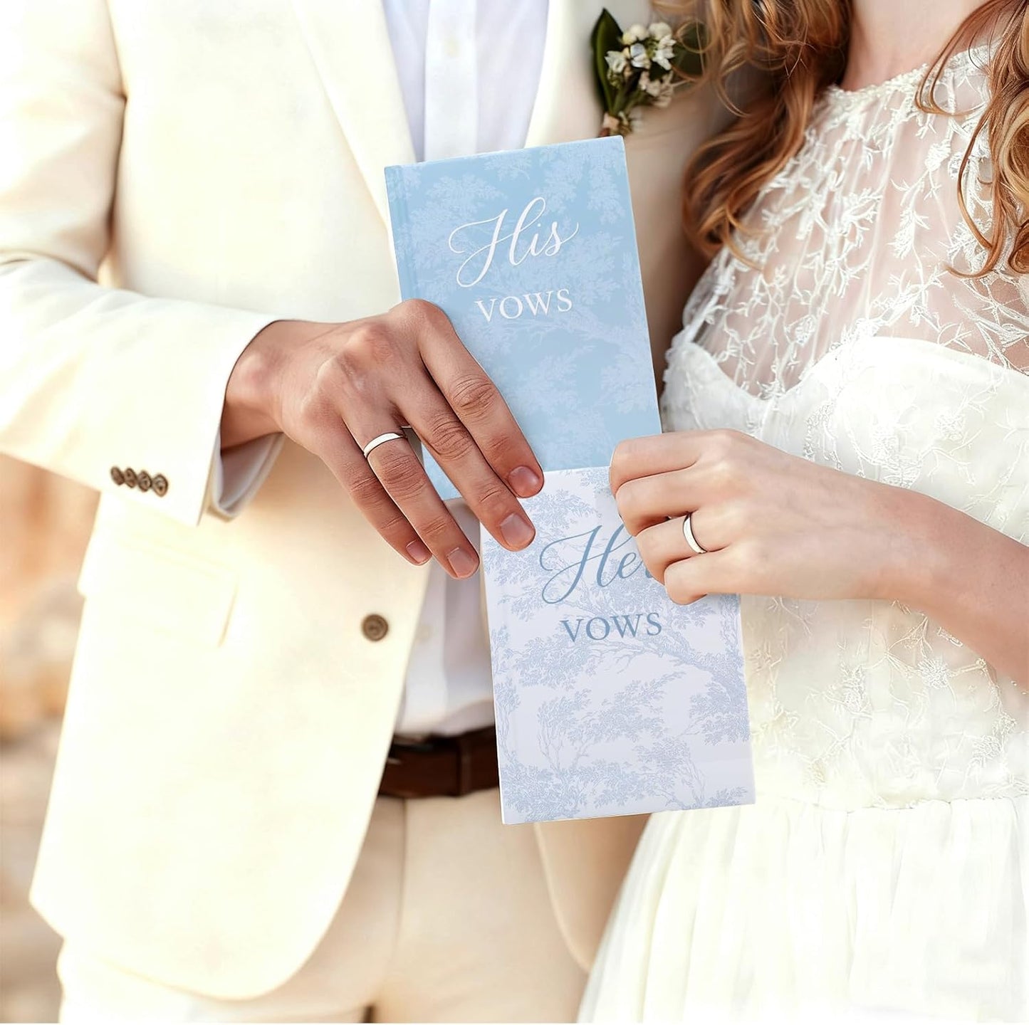His and Hers Vow Books for Wedding, 2 Pack Hardcover Vows Book with Toile-Inspired Design, 48 Sheets 120gsm Thick Paper, Elegant Wedding Ceremony Stuff, 4.13" × 6", Blue
