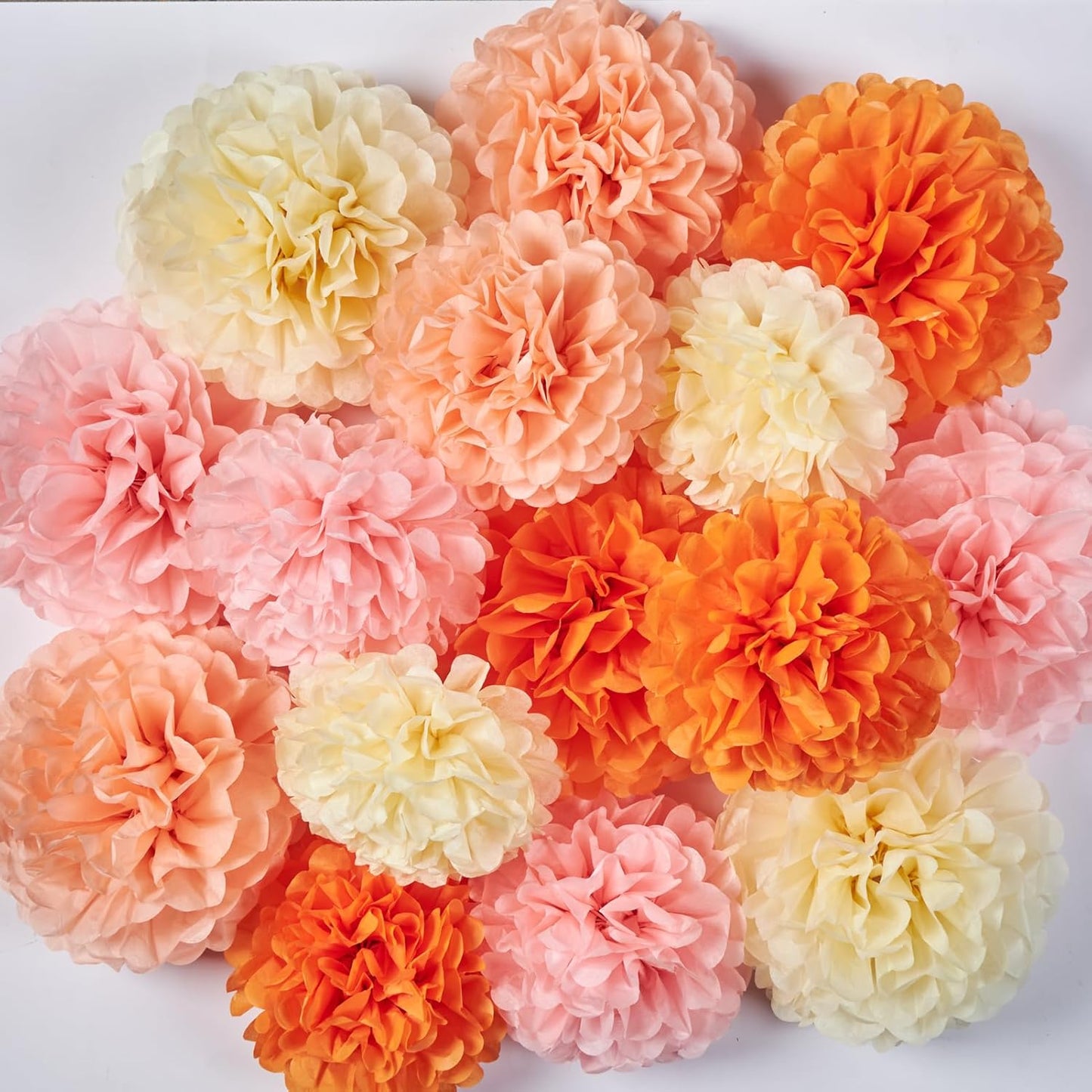 15Pcs Tissue Pom Poms Pink Orange Paper Flowers Hanging Decorations Orange Pink Flower Ball for Baby Shower Wedding Nursery Birthday Party Backdrop Home Outdoor