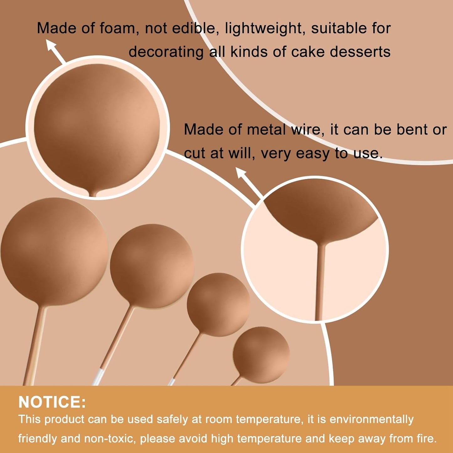 ASTARON 32 Pcs Ball Cake Topper Decorations Mini Balloons Cake Topper Sticks Foam Balls Cake Picks Cake Topper Balls Cake Decorations for Wedding Party Birthday Cake Decorating (Green Brown Gold)