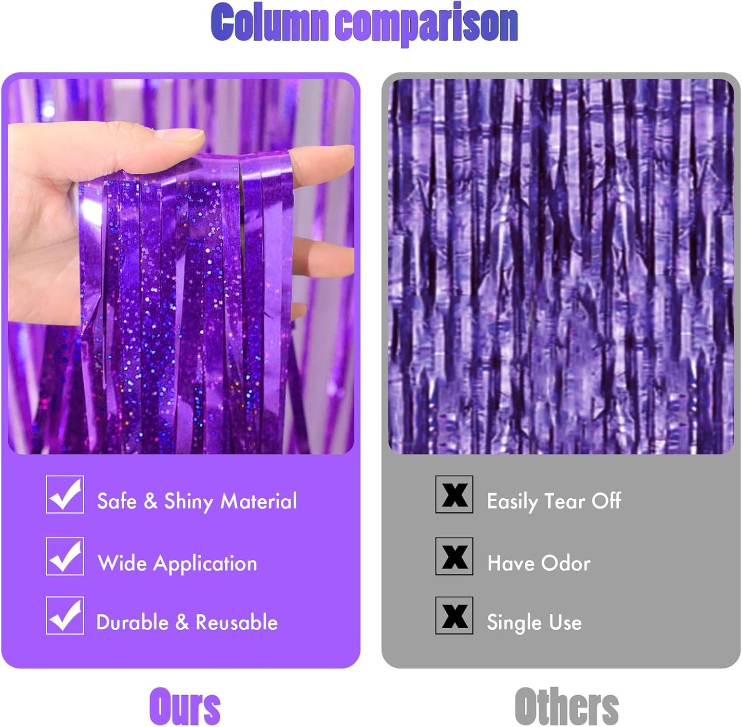 CANREVEL 2 Pack 3.3x8.2 Feet Laser Purple Foil Fringe Backdrop Curtains, Glitter Tinsel Streamers for Mermaid Birthday Party Decorations, Graduation, Halloween, Disco Party