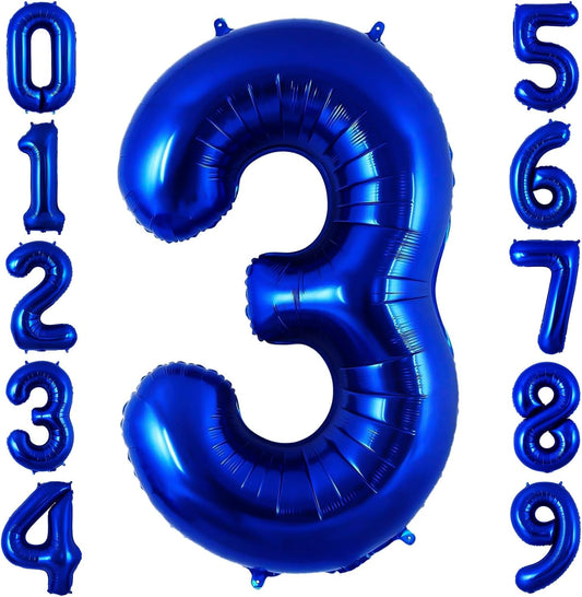 Navy Blue 3 Balloon Number,40 Inch Number 3 Balloon Big Dark Blue 3 Foil Mylar Helium Balloon for Birthday Party Decorations