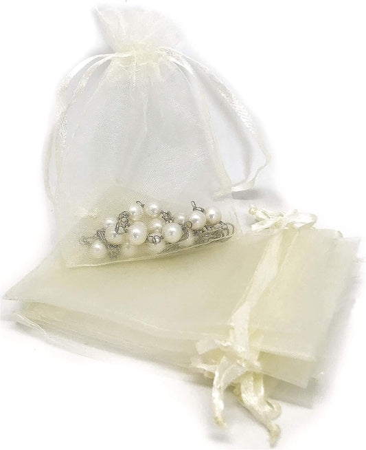 TheDisplayGuys 48-Pack 3x4 Cream/Beige Sheer Organza Gift Bags with Drawstring, Jewelry Candy Treat Wedding Party Favors Mesh Pouch