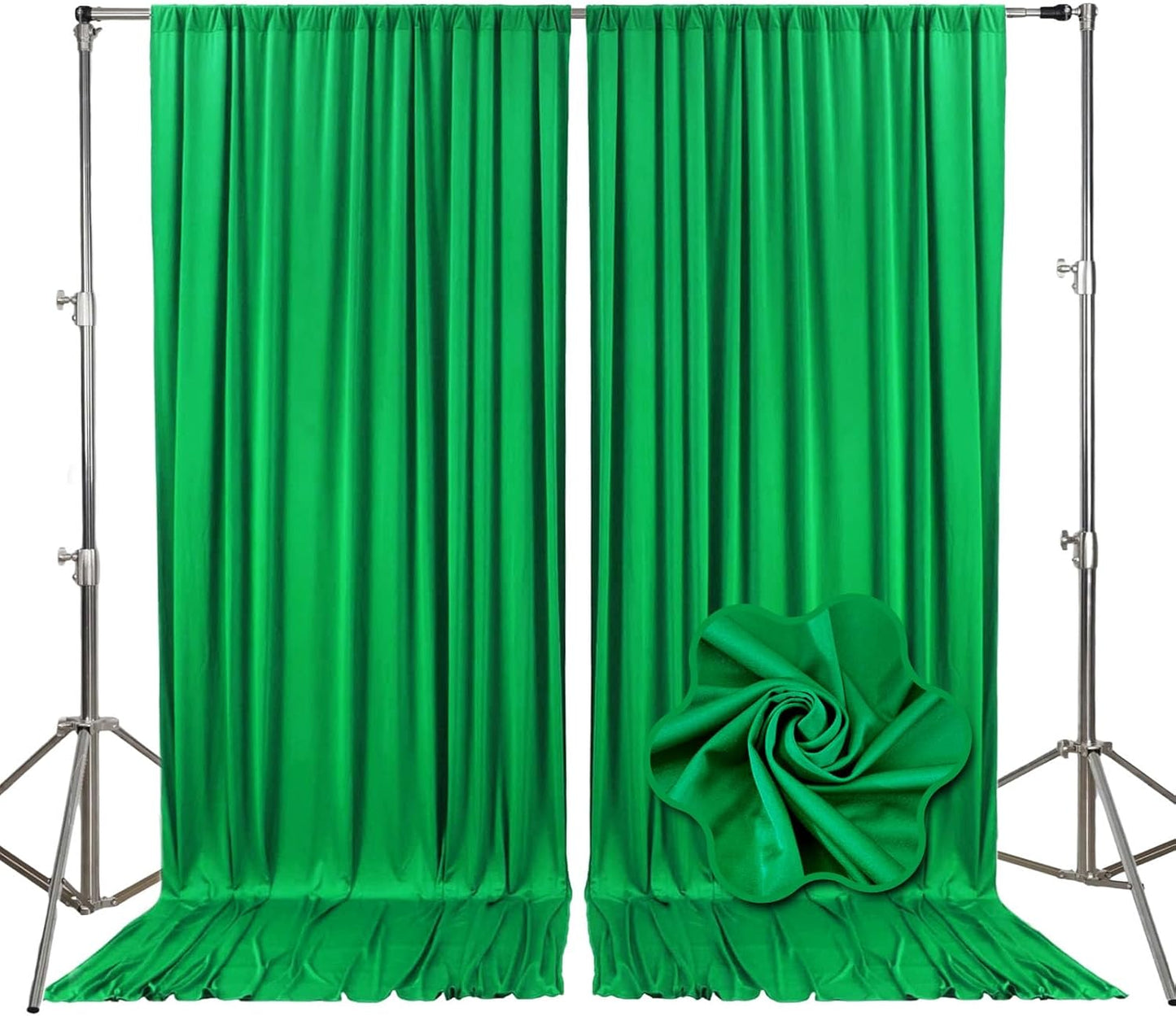 10ft x 10ft Grass Green Backdrop Curtains for Parties, Fabric Satin Background Curtain with Rod Pockets for Weddings, Birthday, Baby Shower, Photography, Graduation Party Backdrop Drapes, 2 Panels