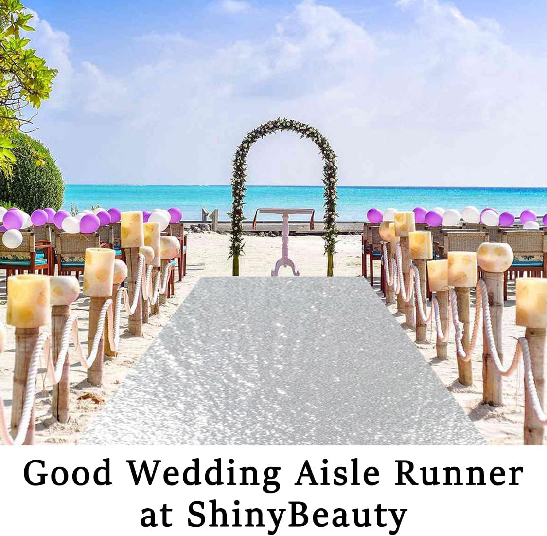 ShinyBeauty Aisle Runners for Weddings 10 ft by 4 ft Silver Aisle Runner Wedding Aisle Runner Outdoor Glitter Runner Church Runner (4FTx10FT, Silver)