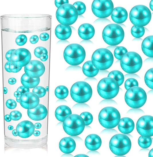 100PCS Teal Faux Pearls Beads for Centerpiece Vases, Vase Filler Faux Pearls, No Holes Filler Beads for Party Anniversary Birthday Wedding Table Decor, 14/20/30mm