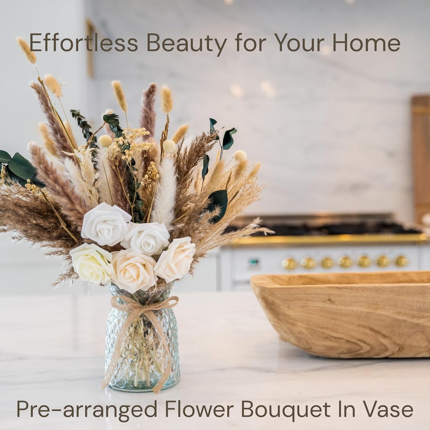 100pcs Artificial Flowers Arrangement With Vase Included, Dining Table Centerpiece Decorations, Fake Flowers in Vase, Dried Pampas Grass Floral Centerpieces, Coffee Table Decor, Centro de Mesa