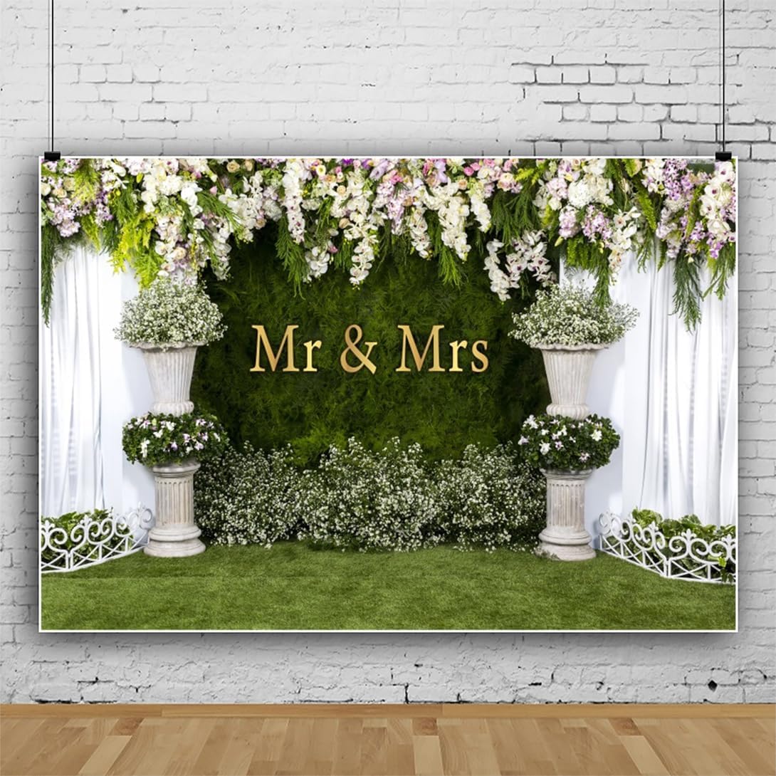 Wedding Arch Flower Backdrop 8x6ft - Flower Wedding Mr & Mrs Engagement Background