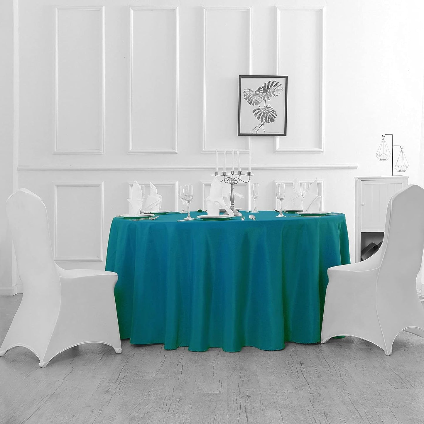 132 inch Round Tablecloth Washable Polyester Table Cloth Decorative Table Cover for Wedding Party Dining Banquet（132 inch, Caribbean Blue）