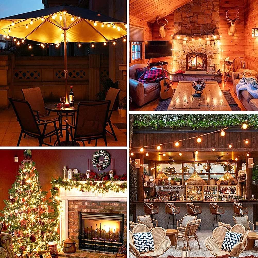 50Ft Outdoor Patio String Lights, G40 Clear String Lights with 53 Globe Bulbs, Waterproof Connectable Hanging String Lights for Outside Backyard Wedding Party Decor, E12 Base, Brown Wire