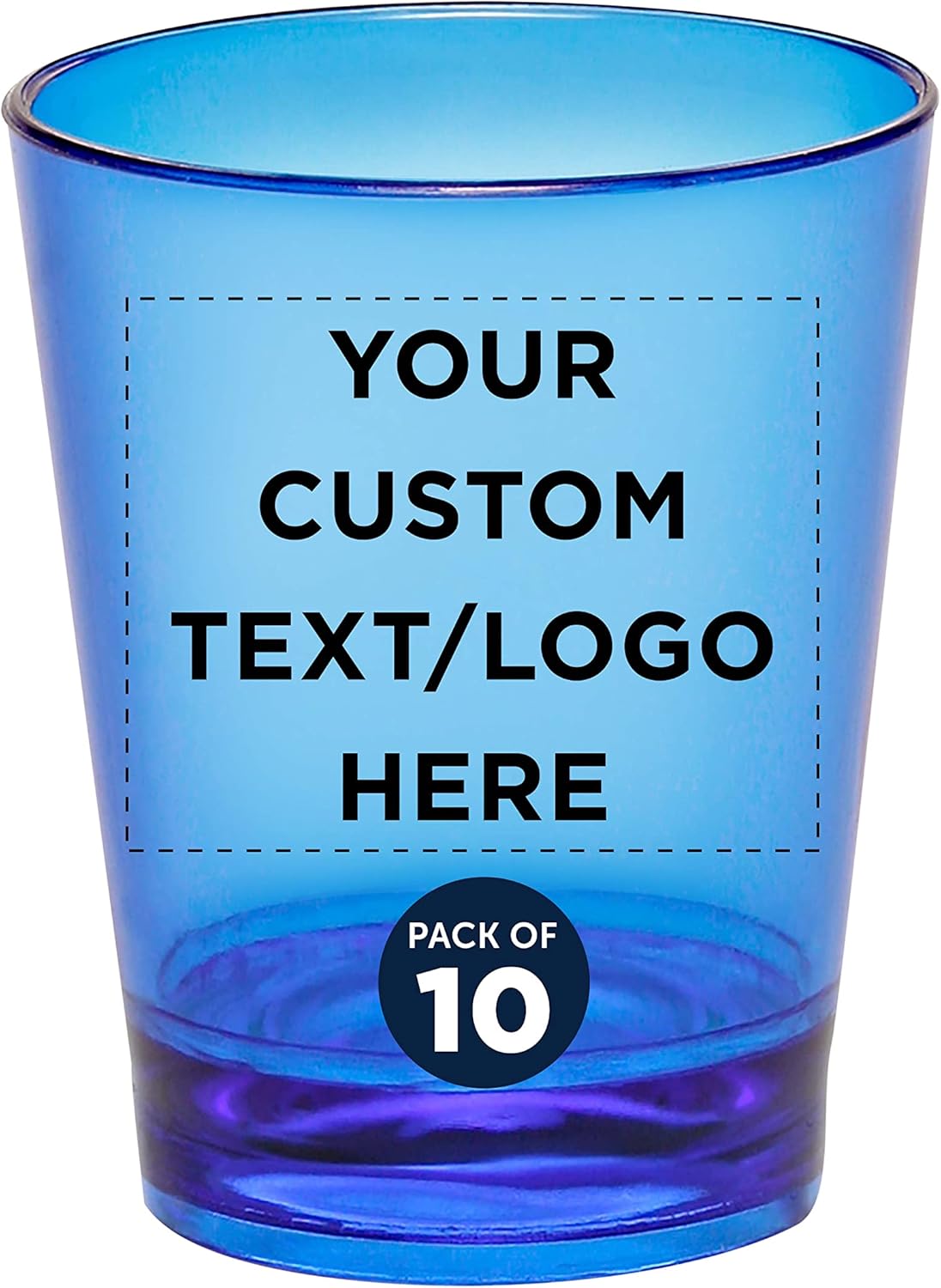 Custom Translucent Plastic Shot Glasses 1.5 oz. Set of 10, Personalized Bulk Pack - Acrylic, Great for Wedding, Party, Birthday, Gifts - Blue