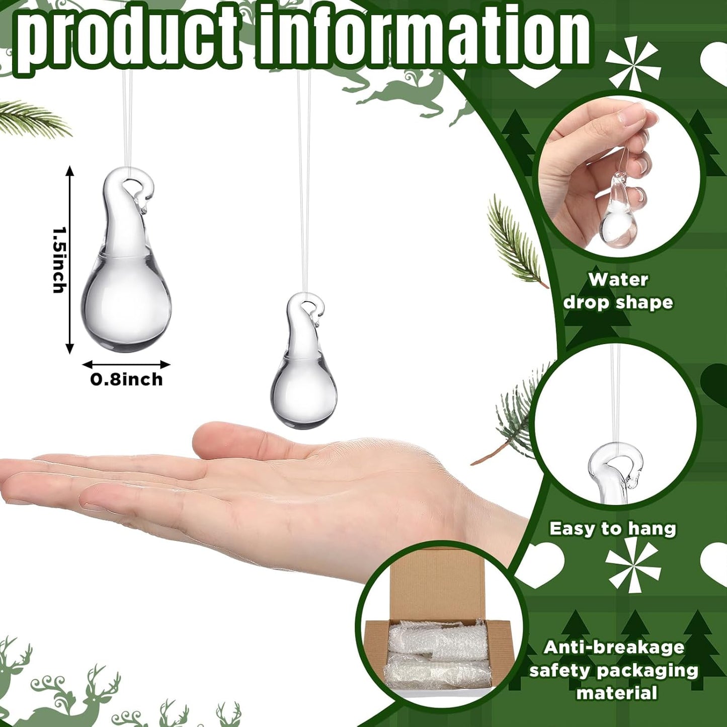 30 Pcs Clear Glass Teardrop Christmas Ornaments Crystal Raindrop Hanging Ornaments Crystal Chandelier Drop Pendant Icicles Decorations for Christmas Tree Winter Party Supplies (Mini Size)